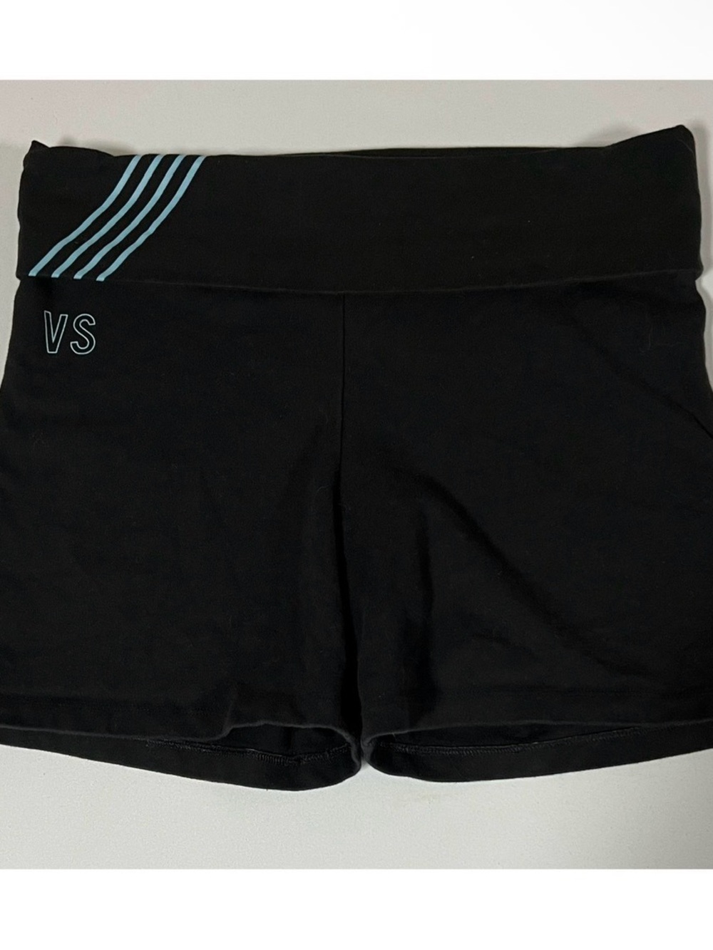 Victoria’s Secret Black Blue ‘VS’ Y2K Fold Over Shorts Bottoms Size M 🖤🩵✨ #y2k